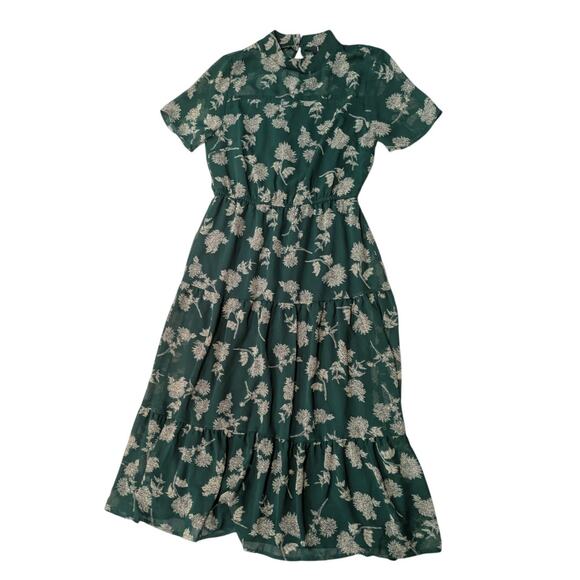 Lulu's Floral Dressed Up Dark Green Floral Print Midi Dress - Picture 6 of 8